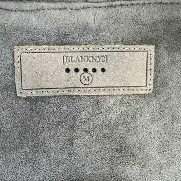 BLANK NYC Gray Faux Suede Leather Asymmetric Shoulder Zipper Draped Jacket Sz M - Picture 14 of 16